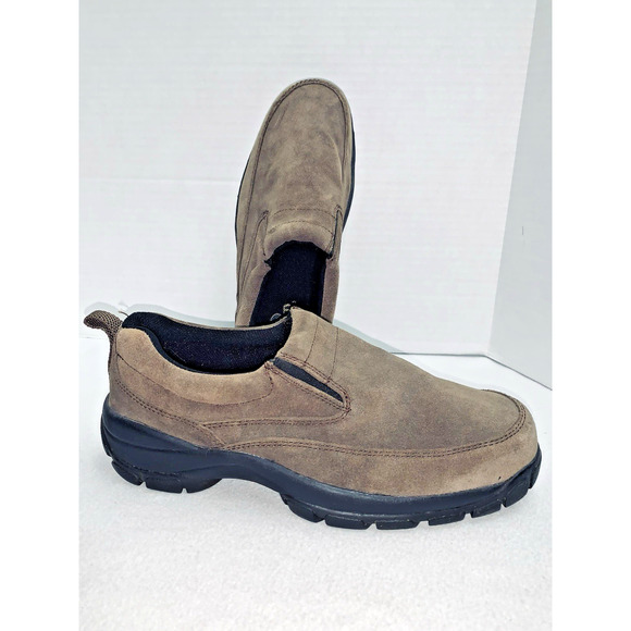 Size 11W Redhead Brown Suede Mens Mocs Slip on Shoes Gussets Rubber Outsoles - Picture 4 of 11